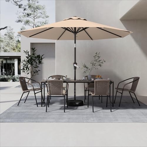 AreShark 9 FT Patio Umbrella for Outdoor, Outdoor Umbrella with Push Button Tilt and Crank, Outdoor Patio Umbrellas with 8 Sturdy Ribs for Market, Garden, Deck, Backyard, Pool (Beige)