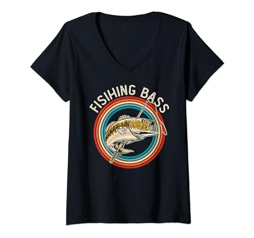 Vintage Retro Style Fish Sea Ocean Water Funny Fishing Bass Camiseta Cuello V