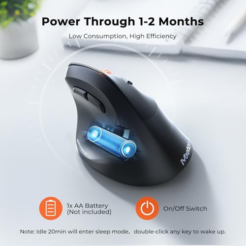 Image of MEETION Ergonomic Mouse, Wireless Bluetooth Vertical Mouse with 3 Multi-Device for Bluetooth(5.3 * 2) & USB-A to USB-C Adapter, 4 DPI 1200-3200 Mice for Mac /Windows /PC /Laptop /Computer