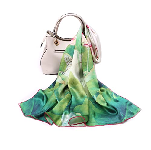 Smi&Love Women's Mulberry Silk Scarf Floral Print Satin Long Scarf Wrap Shawl (Hy05), 170Cmx53Cm #TOP1