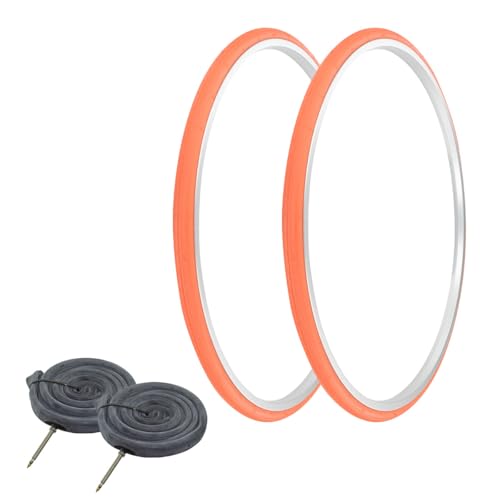 Tire 700 X 25 Orange/orange Sidewall (2) Tires W/heavy Duty Tubes 60mm Presta Valve P-1035