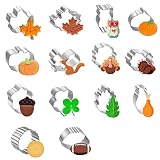 Ptaizjjz Fall Thanksgiving Cookie Cutters Set,14Pcs Mini Fall Cookie Cutters Stainless Steel - Pumpkin, Maple Leaf, Squirrel, Owl,Turkey And More