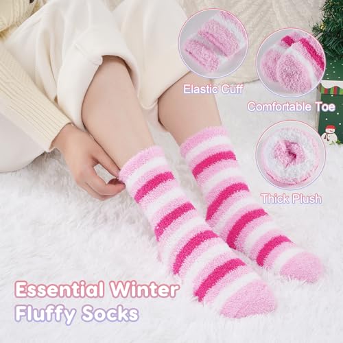 Niofind Kuschelsocken Damen, 6 Paar Winter Warme Flauschige Socken Dicke Weiche Thermo Haussocken Bettsocken wie Weihnachtsgeschenke für Frauen, 36-42 Pink