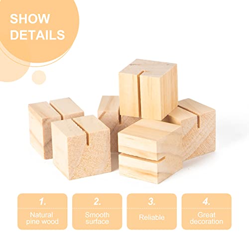 10 Pack Wood Place Card Holders Wood Table Number Stands Picture Holder Acrylic Sign Holders with 10 PCS Kraft Place Cards for Wedding Dinner Home Party Events Decoration