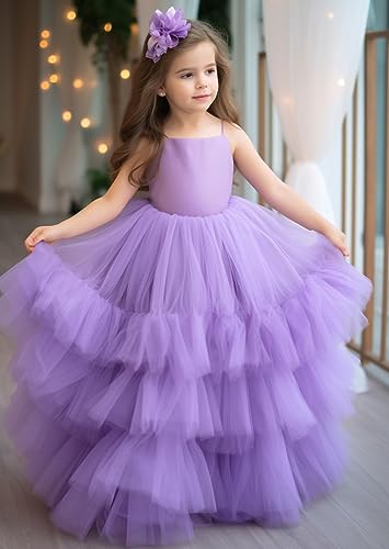 Cute Flower Girl Dress Spaghetti Straps Open Back Tiered Skirt Satin and Tulle Long Girls Pageant Dresses2