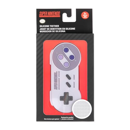 Image of Bumkins Baby Teething Freezer Toy Keys Rings, Soft Flexible Silicone Pacifier, Safe to Chew, Cool Teether Gum Relief, Essentials for Babies 3 Months, Freezable, Textured, Nintendo SNES Controller