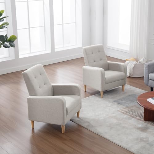 Miniatura 7 de Woltu Sillon De Relax, Butaca Orejera Con Respaldo Alto, Sofá Individual Con Reposabrazos, Sillón Lounge Para Salón, Dormitorio Y Balcón, Patas Madera Maciza, Lino, Gris Claro, Sks41hgr