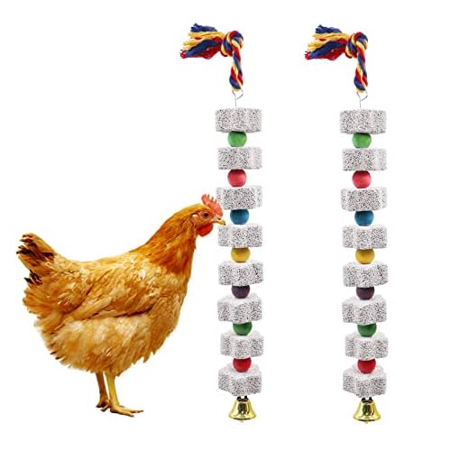 Oooct 2 Pack Large Chicken Chewing Toy, Chick Beak Grinding Calcium Stone with Bells, Chicken Cage Accessories, Cage Toys for Cockatiel Parakeet Parrot Budgies Rat Hamster Rabbit Bunny African Grey