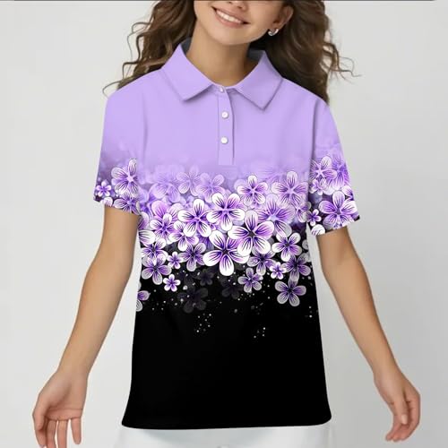 Girls' Polo Shirts Short Sleeve School Uniform Floral Print Casual Lightweight Collared Top for Kids4