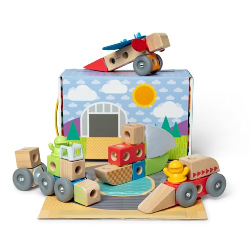 Melissa & Doug Blockables™ Vehicles Snap and Play, Mix and Match Connectable Wooden Building Blocks Play Set Toy for Preschool Boys and Girls (54 Pcs) by Melissa & Doug - Used condition - CA$21.27