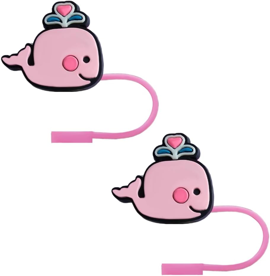 Pink Whale Silicone Straw Covers for Stanley Cup, Reusable, Cute Toppers Accessories for Tumblers, 2PCS Decorative & Personalized Straw Cover Cap (s1)