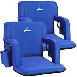 Portable Stadium Seat Chair, Sportneer Reclining Seat for Bleachers with Padded Cushion Shoulder Straps (Blue, 2 Pack)