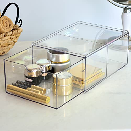 Youngever 2 Pack Stackable Plastic Organiser Drawers, Clear Cosmetic Organizers, Makeup Organiser Drawers by Youngever - Used condition - Image 4
