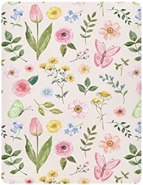 Floral Garden Flower Butterfly Fitted Crib Sheet for Girls and Boys,Soft Breathable Baby Sheet for Standard Size Crib Mattress 21164919
