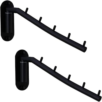 Pack of 2 Folding Wall Mounted Clothes Suit Hangers Rack with Swing Arm Stainless Steel Heavy Duty Coat Hook for Bathroom, Bedroom, Laundry Room - Black