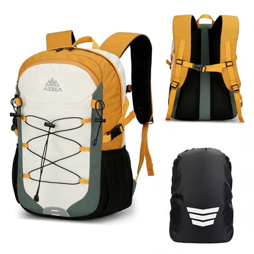 GES Zaino da trekking multifunzione da 30 l, con copertura antipioggia, zaino da trekking resistente, per scuola, lavoro, campeggio, trekking, ciclismo e sport all'aria aperta, Verde, 30 Litres