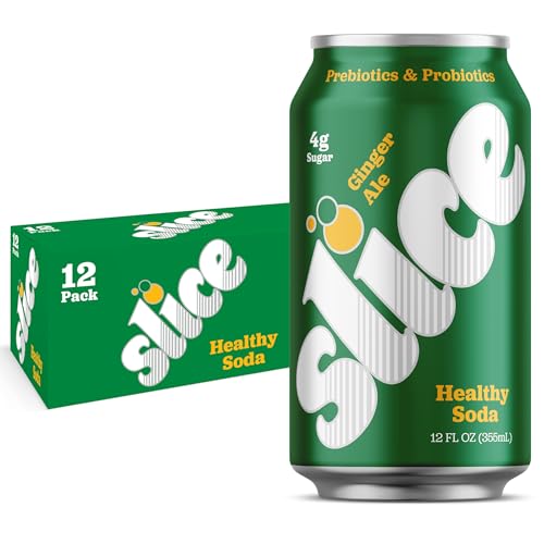 Image of Slice Healthy Soda, Ginger Ale, Prebiotic & Probiotic Soda Pop, 5g Fiber, 35 calories, 12 fl oz 12 Pack