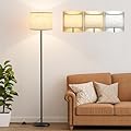 Ambimall 60'' Modern Floor Lamp with Shade, Tall Lamps for Living Room, Bedroom, Office, Dining Room, Beige Shade with Black Pole(Without Bulb)