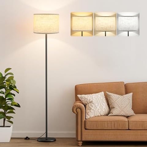 Ambimall 60'' Modern Floor Lamp with Shade, Tall Lamps for Living Room, Bedroom, Office, Dining Room, Beige Shade with Black Pole(Without Bulb) Cover