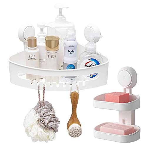 Taili Bathroom & Kitchen Suction Cup Storage Basket Set Pack Of 2 Wall Mounted Organizer For Shampoo,Soap, Conditioner, Shower Caddy Drill-Free With Vacuum Suction Cup For Kitchen & Bathroom #TOP4