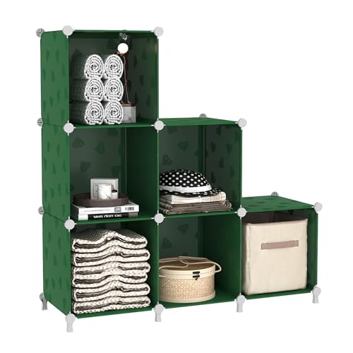 UNKU Cube Storage Organizer, 6 Cube Closet Organizer Storage Shelves, DIY Stackable Bookcase, Clothes Organizer Shelf for Closet, Bedroom, Living Room, Cabinet, Home, Office, Green