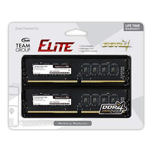 TEAMGROUP Elite DDR4 16GB Kit (2 x 8GB) 2400MHz PC4-19200 CL16 Unbuffered Non-ECC 1.2V UDIMM 288 Pin PC Computer Desktop Memory Module Ram Upgrade - TED416G2400C16DC01-16GB Kit (2 x 8GB)
