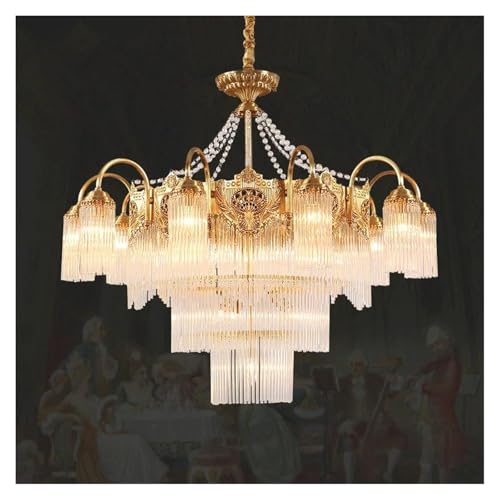 Genérico Lámpara de latón clásica V-intage grande colgante luces colgantes vestíbulo cristal araña lujo for iglesia(19lights D98 H85cm)