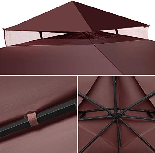 Flexzion 8x8 Gazebo Canopy Replacement Top Waterproof Cover - Outdoor Gazebo Canopy Cover - Double Tier UV30 Cover for Canopies, Garden, Patio, Yard Tent (Brown)