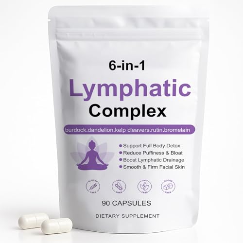Peehss 6-in-1 Lymphatic Complex Capsules - Lymphatic Drainage for Reduce Bloat, Balance Cortisol, Burdock, Dandelion, Kelp Cleavers (90 Servings)