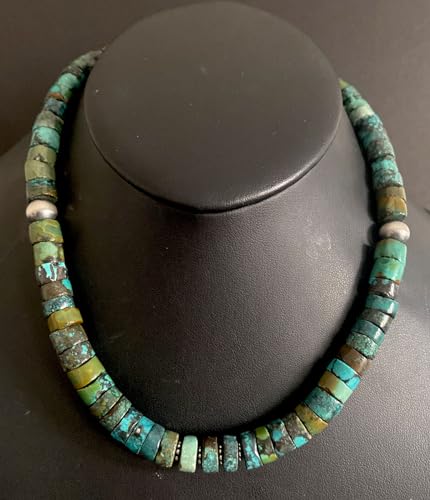 Sterling Silver Turquoise Heishi Bead Necklace. 18 inch 925 Southwestern3