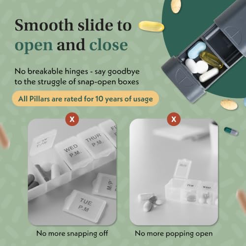 Image of Pillar Plus - Aesthetic 7 XL Day Pill Organizer | BPA-Free Wheat Straw Medicine Case | Pretty Travel & Home Tablet Vitamin Organizer | Cute Weekly Pill Box | Travel Medicine Organizer (Slate Grey)