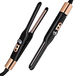 LOPHE Pencil Hair Straightener, Mini 2-in-1 Straight Hair Curler, 120-200℃ LCD Display, Fast Heating, Suitable for Short Hair, Pixie Hair, Bangs, Small Curls, Beards, Black