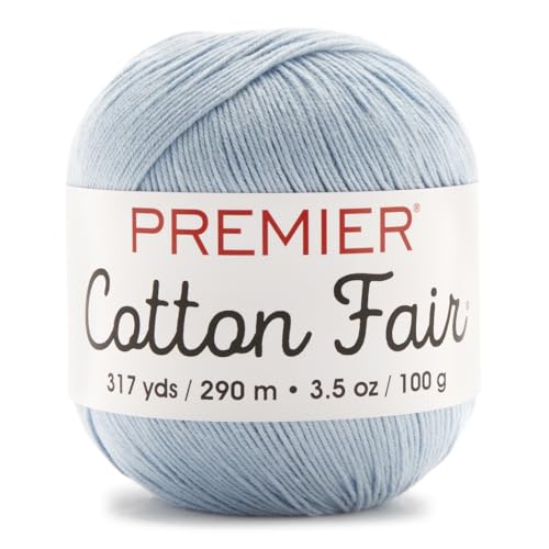 Premier Yarns Cotton Fair, Cotton/Acrylic Blend, Yarn for Crocheting and Knitting, Fine Weight, Machine Washable Yarn, Baby Blue, 3.5 oz, 317 Yards