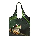 Bolsa de lona con diseño de rana y lluvia, con un hombro, bolsa de lona de gran capacidad, reutilizable, bolsa de compras, Rana Y Lluvia, One Size