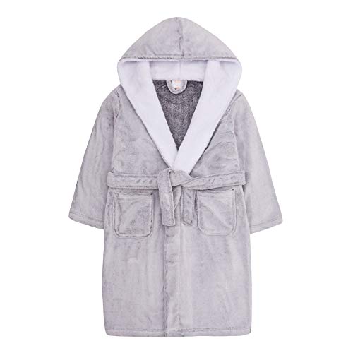 18C540 Kids Girls Hooded Soft Cute Warm Snuggle Plush Fleece Bathrobe Dressing Gown (GREY, 11-12Y)