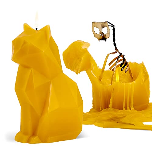 Pyropet Cat Candle - Mustard Yellow - Cat Candle With An Aluminum Skeleton Inside - 25 Hour Burn Time - 7” Tall - Unique Gift For Cat Lovers, Christmas Gifts, Mom, Wife, Girlfriend Gifts #TOP3