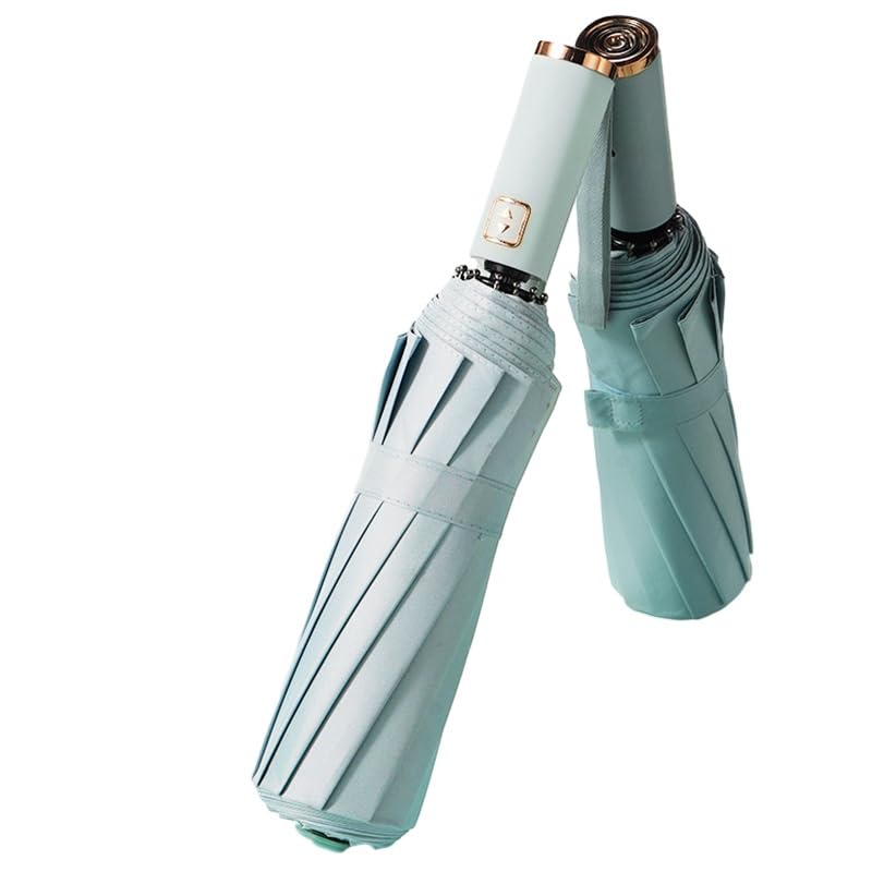 Travel Folding Umbrella, 12 Ribs Large Windproof Rainproof & UV Protection Parasol with Black Anti-UV Coating, Auto Open Close Wind Rain Umbrella