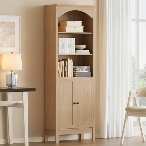 71 Oak Bookshelf with Doors and Cabinet