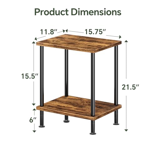 Simple Trending Small Side Table, End Table Living Room, Nightstand with 2 Tier Storage Shelves, Sofa Couch Table for Small Spaces, Rustic Brown