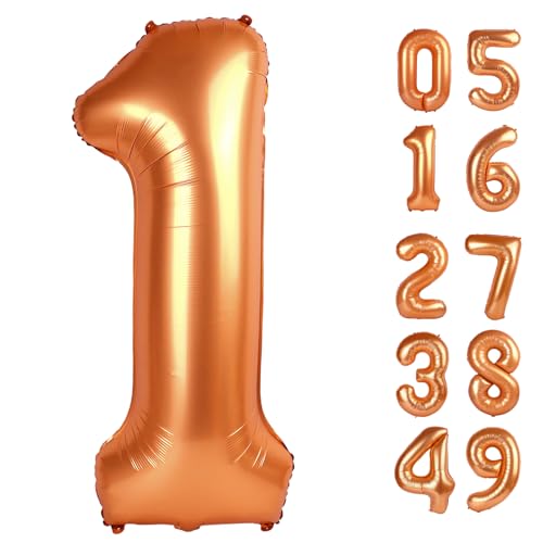 Orange 1 Balloon - Number Balloon 40 Inch, 1st Orange Birthday Decorations