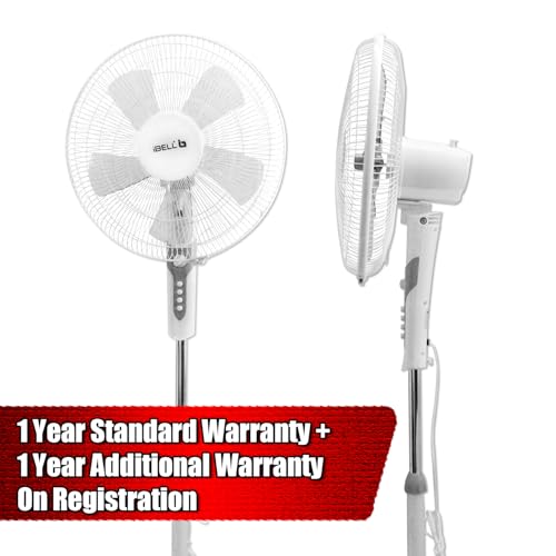 Image of IBELL Chrome10 406mm (16 Inch) 5 Blade Pedestal Fan | 55W High Speed Copper Motor | Built-in 2 Hour Timer | Adjustable Height | Wide Oscillation (White)