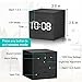 WulaWindy Digital Alarm Clock Wooden LED Light Multifunctional Modern Cube Displays Date Temperature for Home Office Travel-Black (Black)
