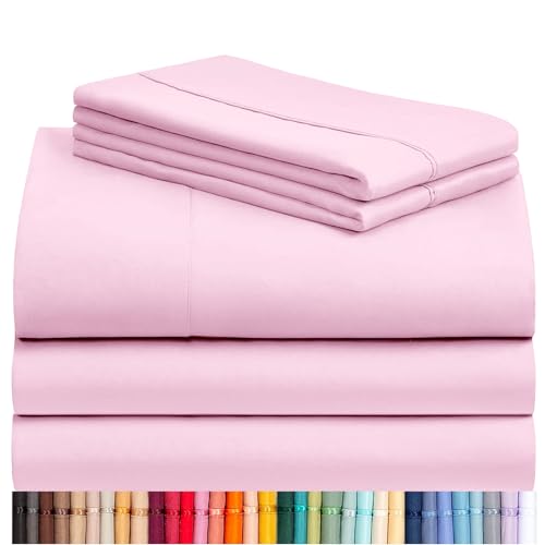 Image of LuxClub 5 PC Sheet Set Bed Sheets Deep Pockets 16 inch Eco Friendly Wrinkle Free Cooling Machine Washable Hotel Bedding Silky Soft - Powder Pink Split King