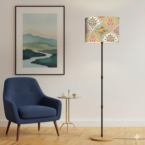 Image of TEKCOOL Industries Floor Lamp for Living Room with 3 Shelves Decorative Metal Floor Lamp Standing Home Decoration Floor JuteLamp Shade Reading for Bedroom, Office,Kitchen (A4)