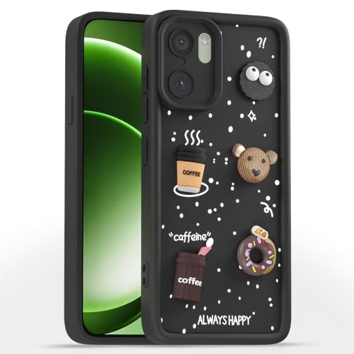 Image of Pikkme Back Cover for OnePlus 15R 5G | 3D Bear Silicone Cute & Fun Coffee Cartoon | Full Body Protection Bumper Case (Black)