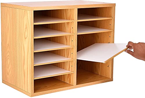 AdirOffice Wooden Adjustable Literature Organizer, 12 Compartment Office Mailbox, or Classroom Literature Organizer, Medium Oak - Thumbnail 6