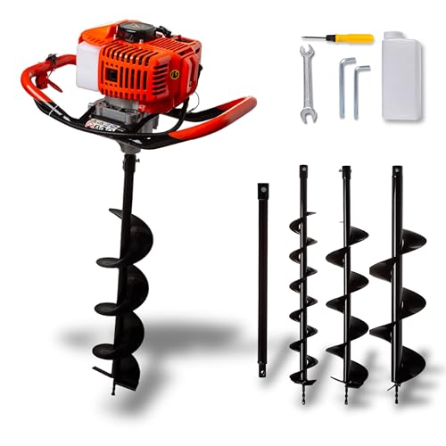 Erdbohrer Erdbohrer mit Verbrennungsmotor Demon | 62 cc | 5,2 PS | 2-Takt-Motor | Bohrer Ø100 mm 150 mm 200 mm + Verlängerung | Benzin-Mischung: Öl | für den Garten