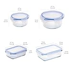 Amazon Basics Leak-Proof Glass Locking Lids Food Storage Containers, 14-Piece Set, 7 Count of Bases and 7 Plastic Lids, Clear, Blue, BPA Free, Dishwasher & Microwave Safe, for Meal Prep & Freezer - Image 4