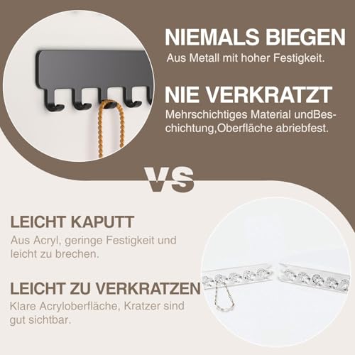 Josmimic Rangement mural pour bijoux - Organisateur de bijoux robuste pour colliers, bracelets et boucles d'oreilles - Solution peu encombrante, fixation adhésive facile, métal, noir – vue 3