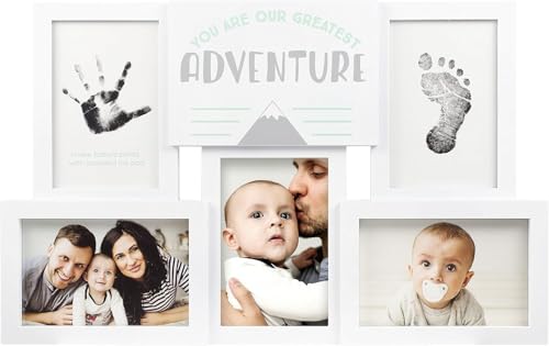 Image of tiny ideas You Are Our Greatest Adventure Collage Keepsake Photo Frame, Baby Keepsake Pictures, DIY Baby's Handprint and Footprint Kit, Gender Neutral Nursery Wall Decor, White